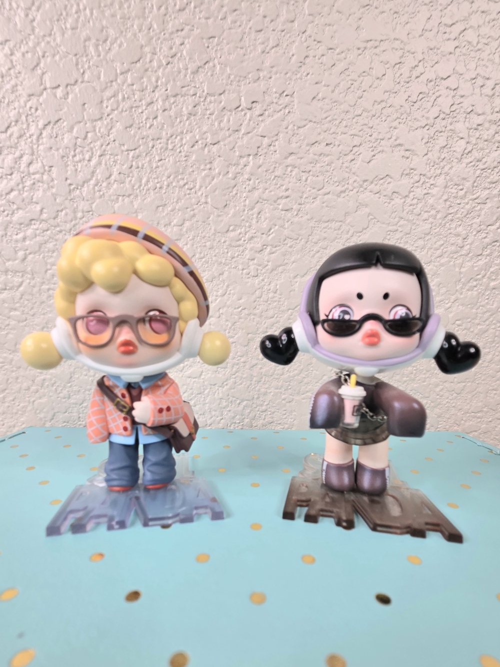 Skull Panda 2-Pack Girl Figurines w/ Stands, Plastic Collectible Figures